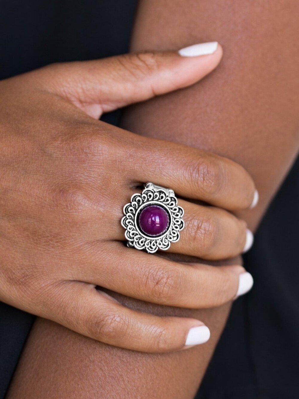 Paparazzi Purple Stone Silver Tone Stretch Statement Ring Size 8-11